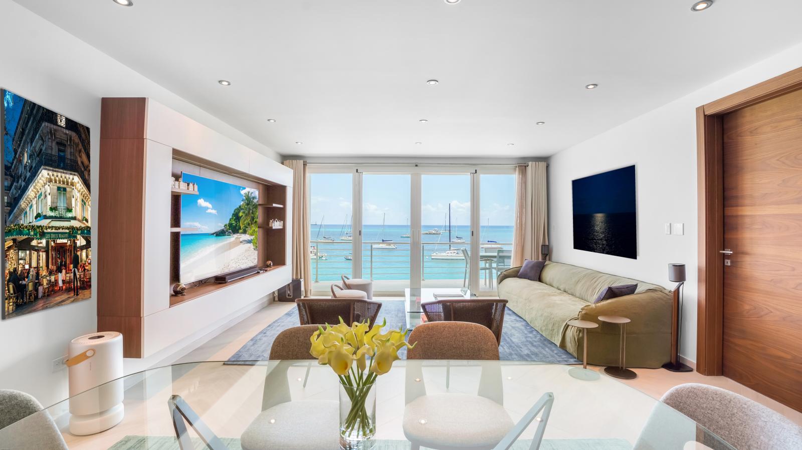 Luxury Modern Beachfront Condo in St Maarten, Simpson Bay Beach Aqualina. Caribbean Sea Sunsets view