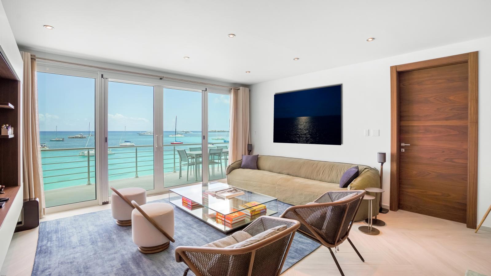 Luxury Modern Beachfront Condo in St Maarten, Simpson Bay Beach Aqualina. Caribbean Sea Sunsets view