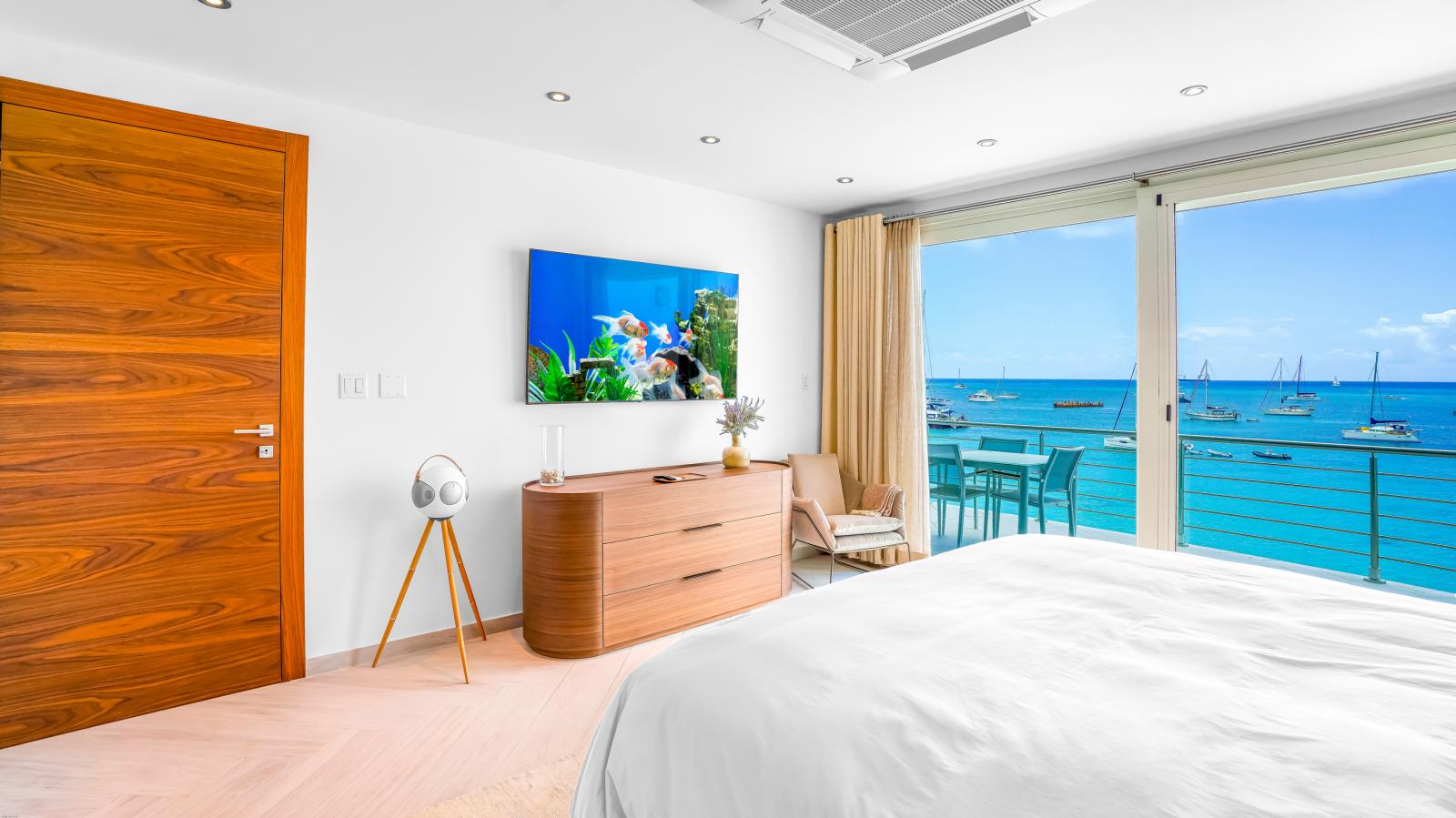 Luxury Modern Beachfront Condo in St Maarten, Simpson Bay Beach Aqualina. Caribbean Sea Sunsets view