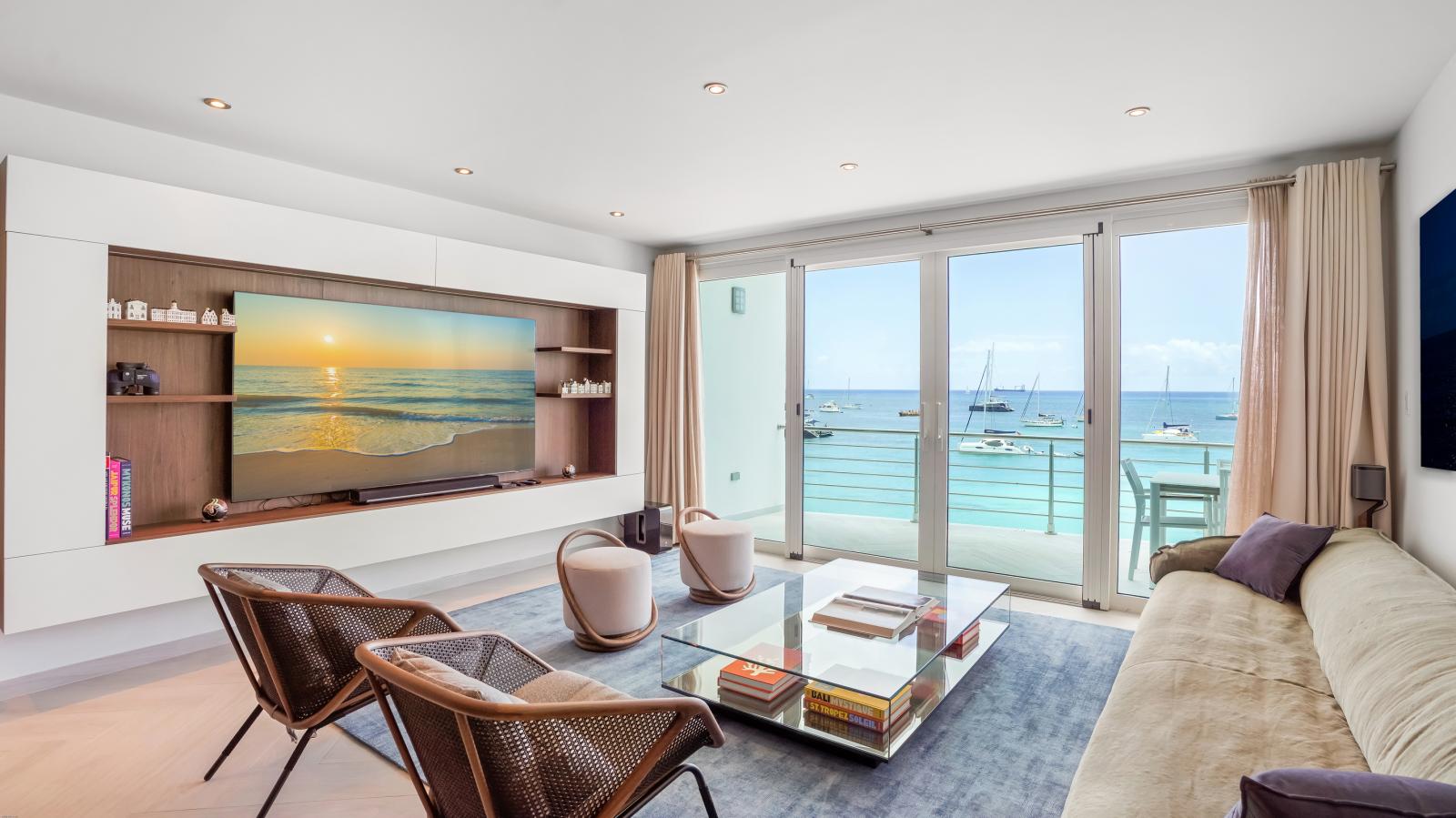 Luxury Modern Beachfront Condo in St Maarten, Simpson Bay Beach Aqualina. Caribbean Sea Sunsets view