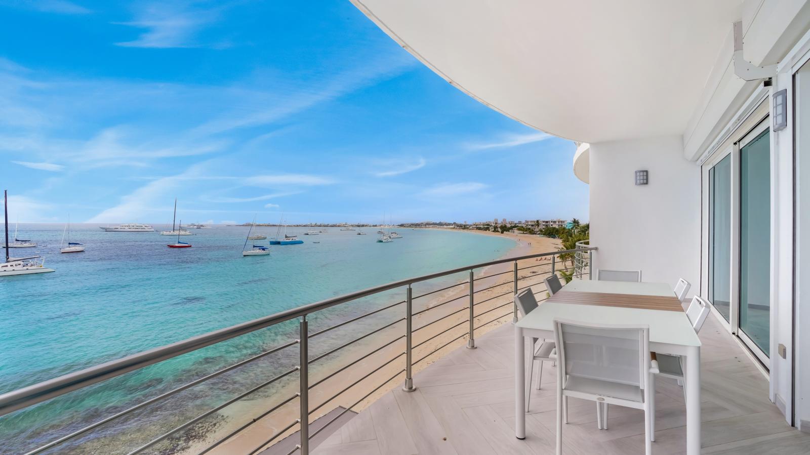 Luxury Modern Beachfront Condo in St Maarten, Simpson Bay Beach Aqualina. Caribbean Sea Sunsets view