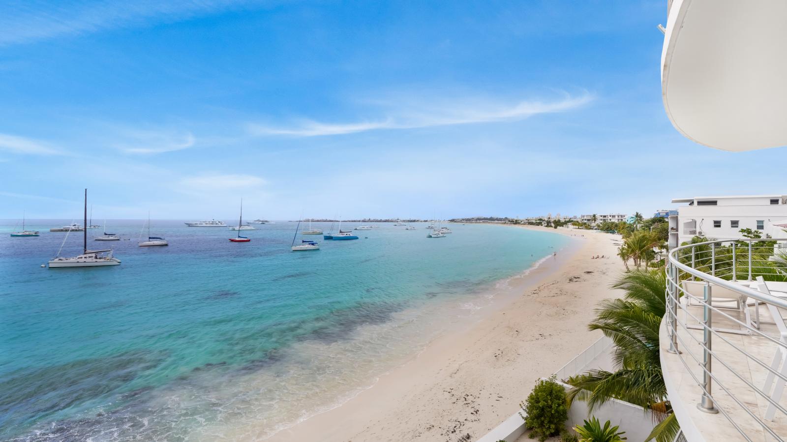 Luxury Modern Beachfront Condo in St Maarten, Simpson Bay Beach Aqualina. Caribbean Sea Sunsets view