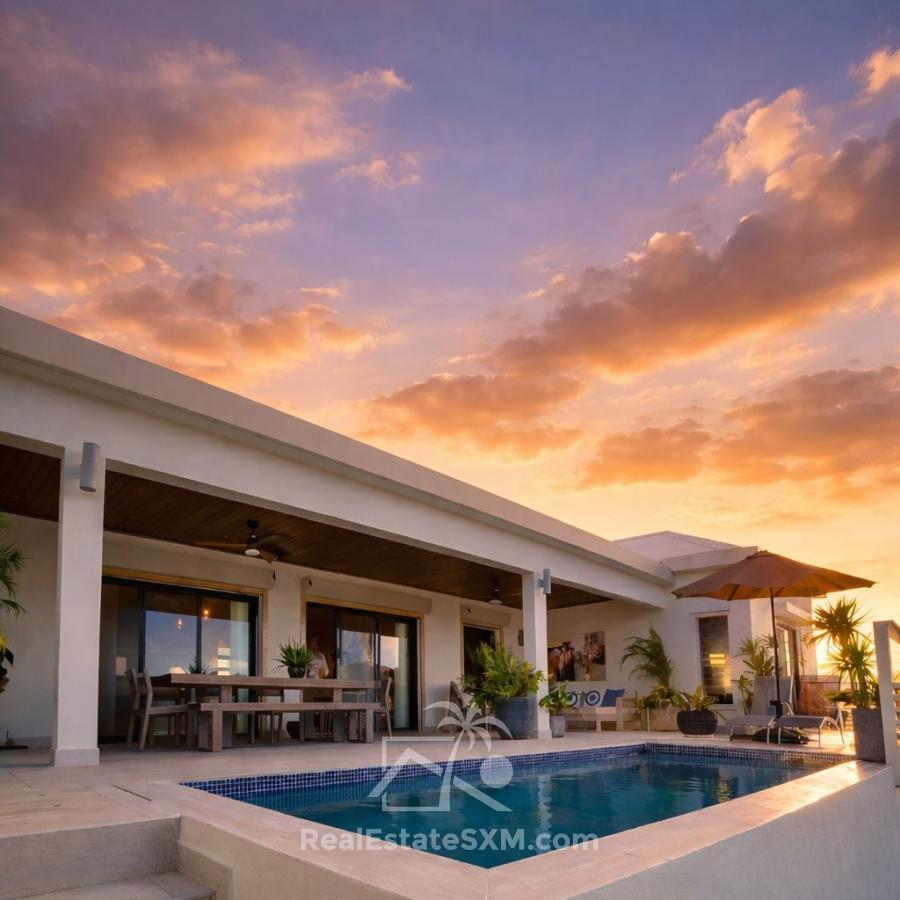Modern Villa For Sale in St Maarten, Rice Hills Gardens. Ocean Views. Peaceful. Green. Security 24/7