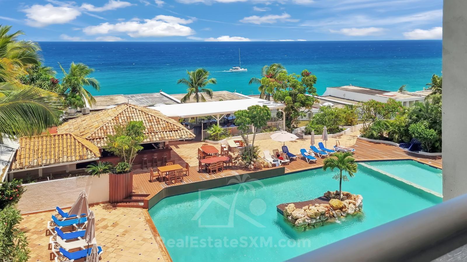 St. Maarten Real Estate FOR SALE studio Cupecoy Sapphire. Ocean & Sunset Views. 231
