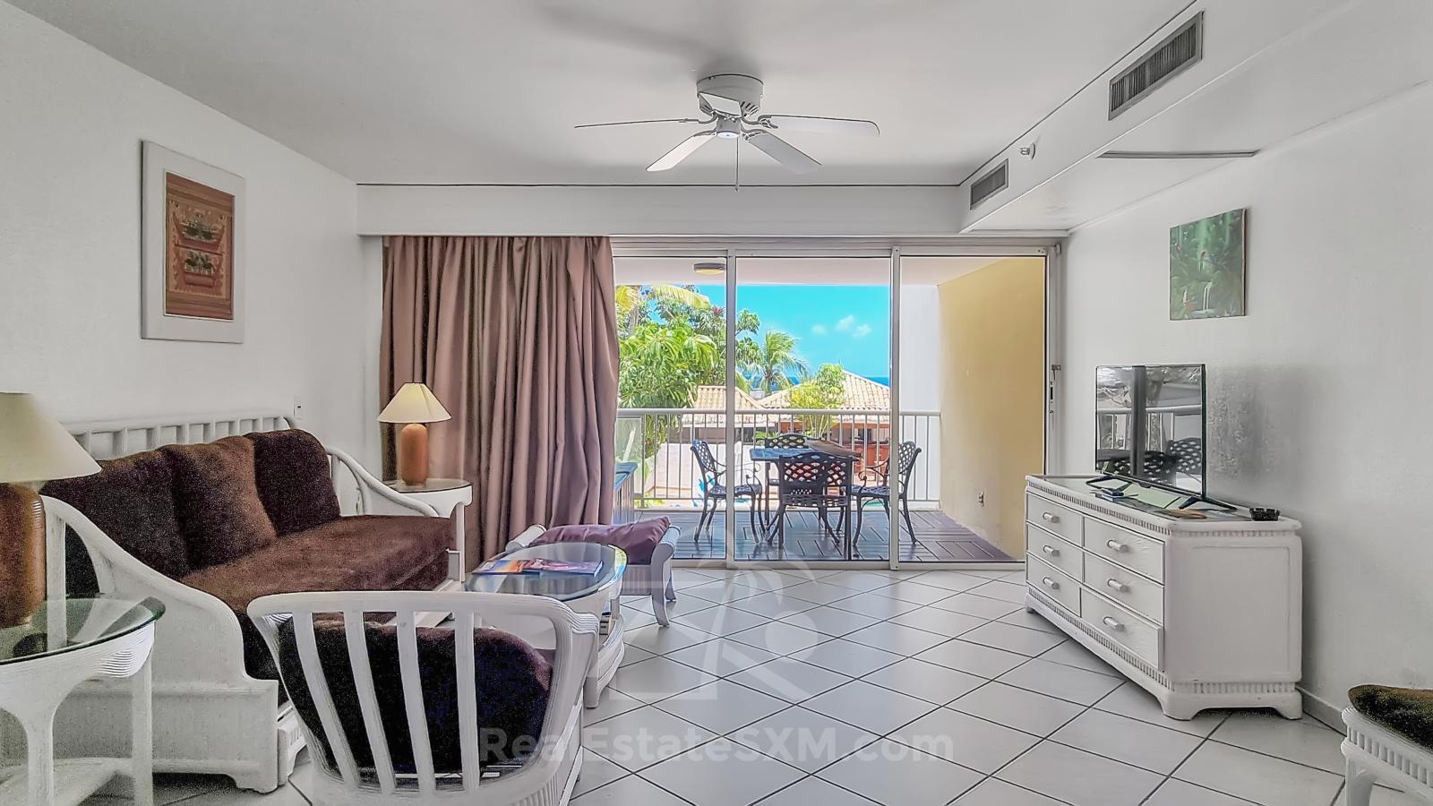 St Maarten Ocean View Home for sale in Cupecoy, Sapphire. Resort amenities. Sunsets. 211